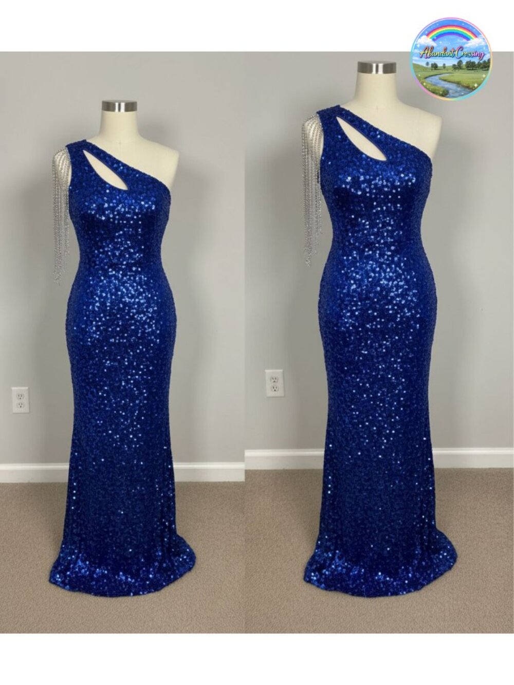 Sequin One Shoulder Tassel Mermaid Bodycon Maxi Formal Evening Dress